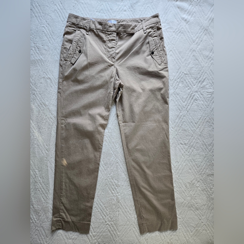 Brunello Cucinelli Tan Italy Cropped Chinos Womens Sz IT42 US6 Metal Snaps